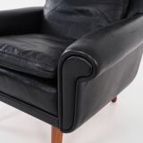 Fauteuil en cuir noir, design danois, années 1970, production : Danemark