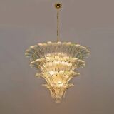 Mid-century Modern Italian Murano Glass and Brass Palmette Chandelier