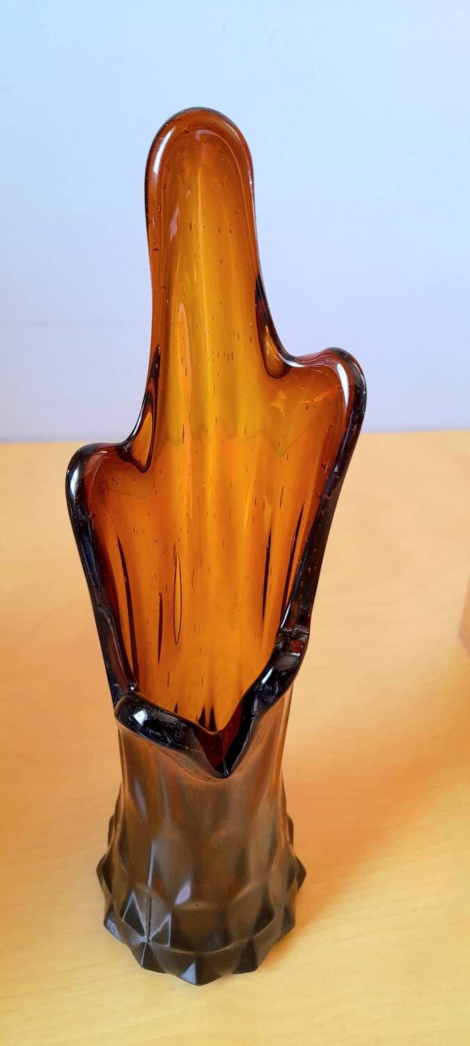 Amber glass vase 70s