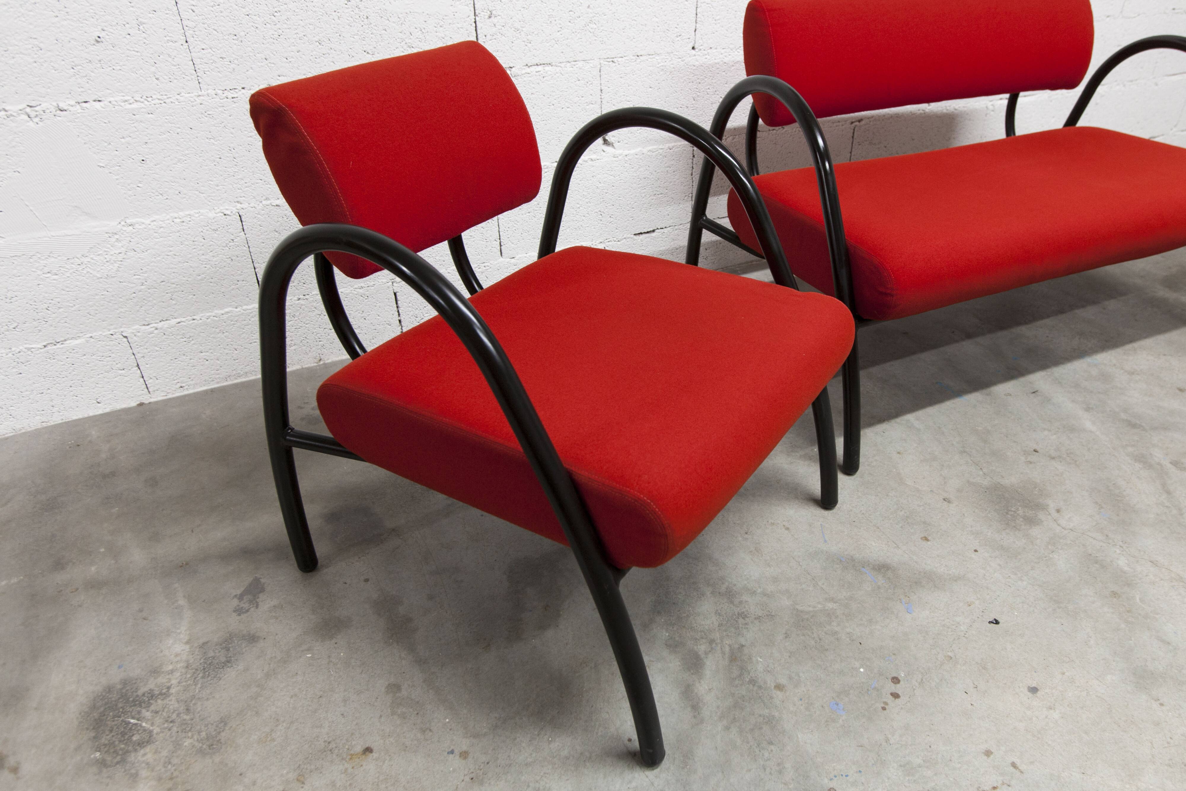 Sofa set with 2 designer armchairs 2001 red