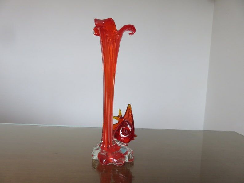 Soliflore murano "poisson" orange années 70