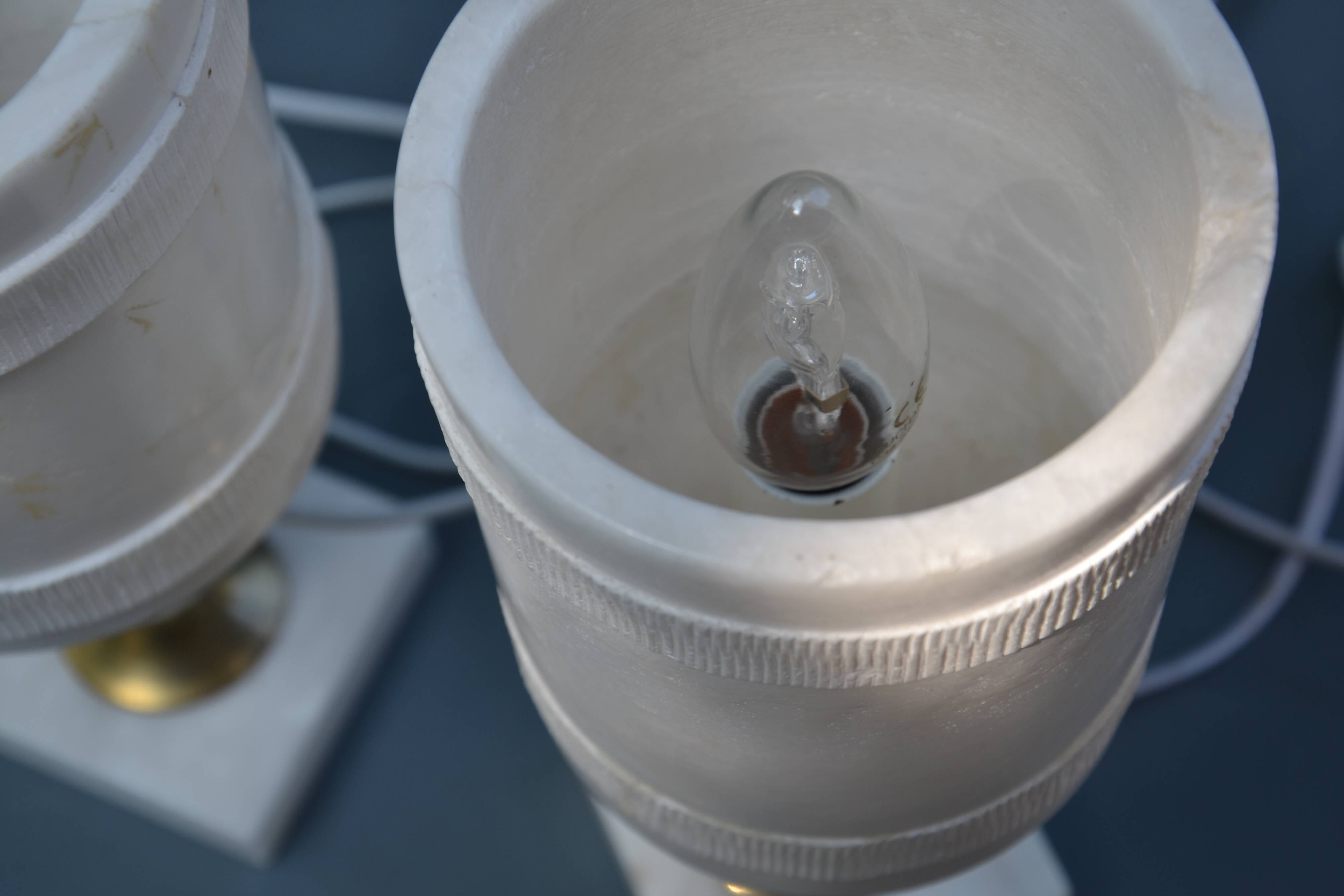 2 white alabaster and brass bedside lamps from the 60s