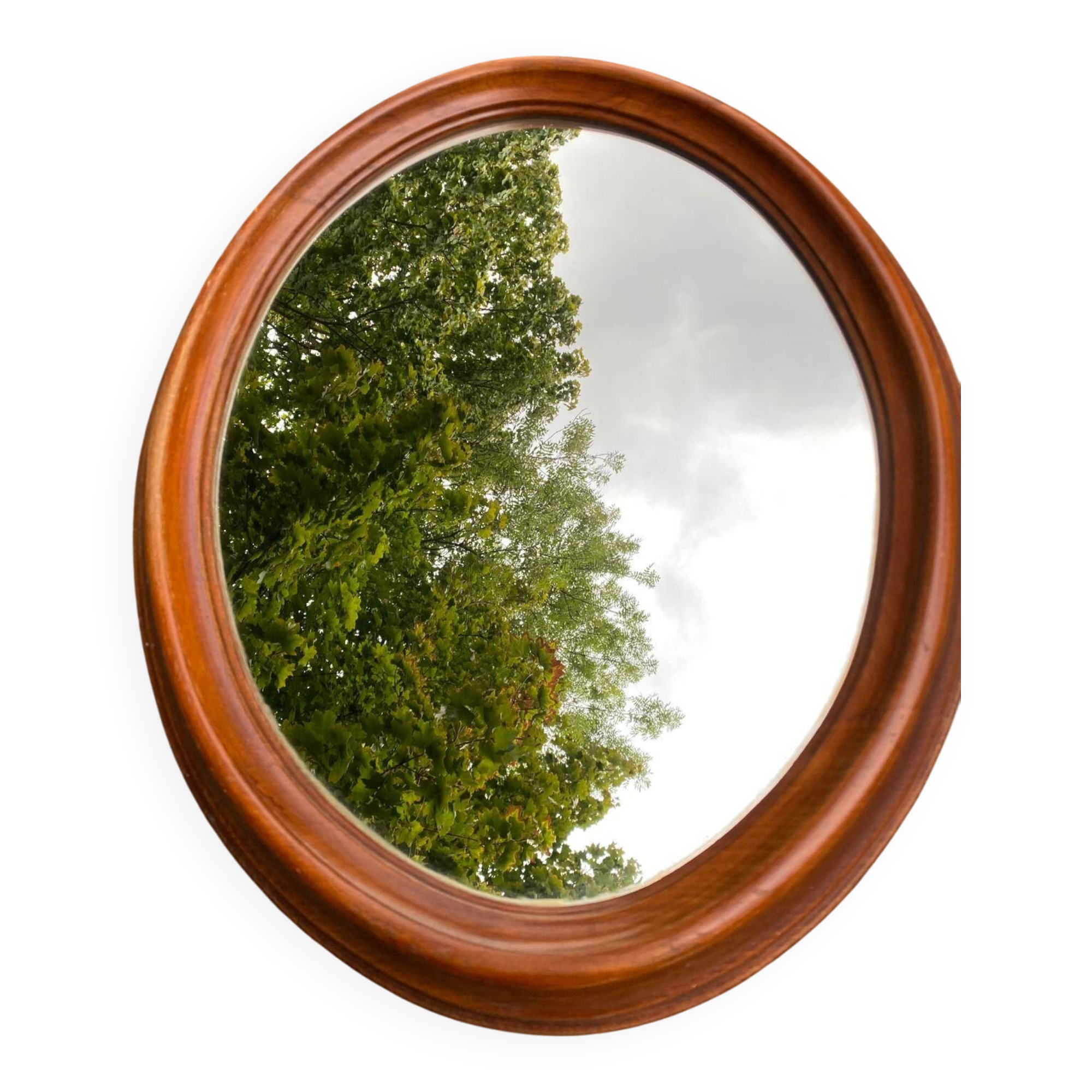 Vintage oval mirror in solid wood 1960 60x48cm