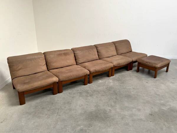 Ensemble de salon / fauteuil / canapé en cuir et chêne Rolf Benz, années 1970
