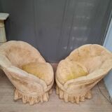 Pair of flared back toad armchairs