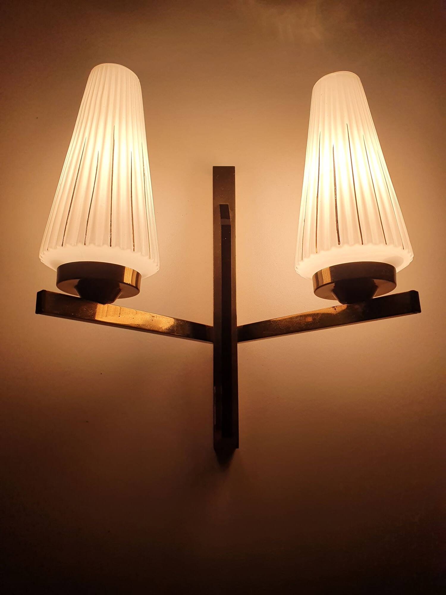Antique gold two-light wall light