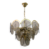 Gino Vistosi Mid-Century Modern Amber Glass and Brass Chandelier, 1970s