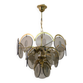 Lustre Gino Vistosi en verre ambré et laiton, style Mid-Century Modern, années 1970