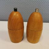 Danish salt and pepper grinder set. Estimated 1970-1980s. with French Peugeot grinder.
