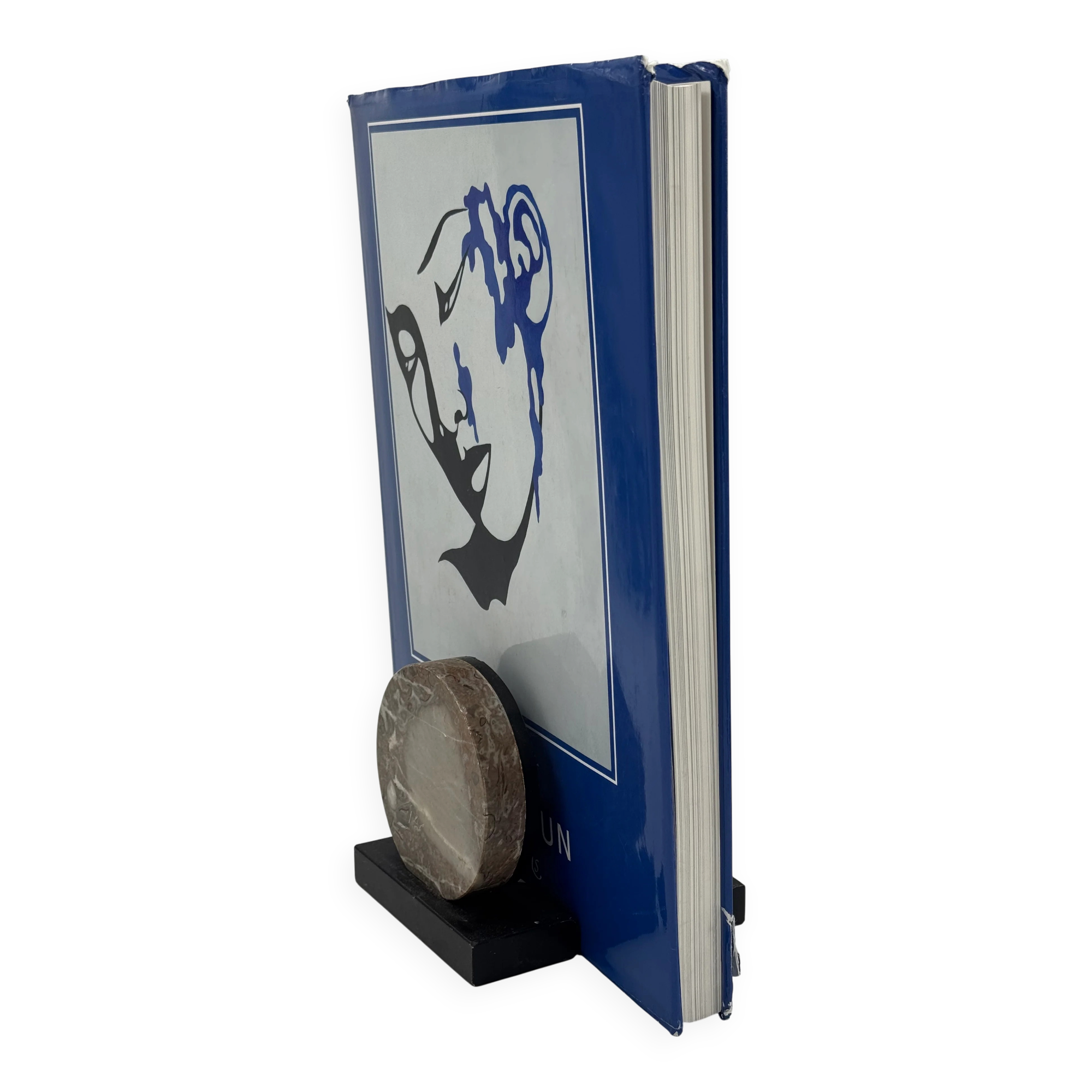 Paire de serre-livres vintage sculpturaux en pierre et laque noire