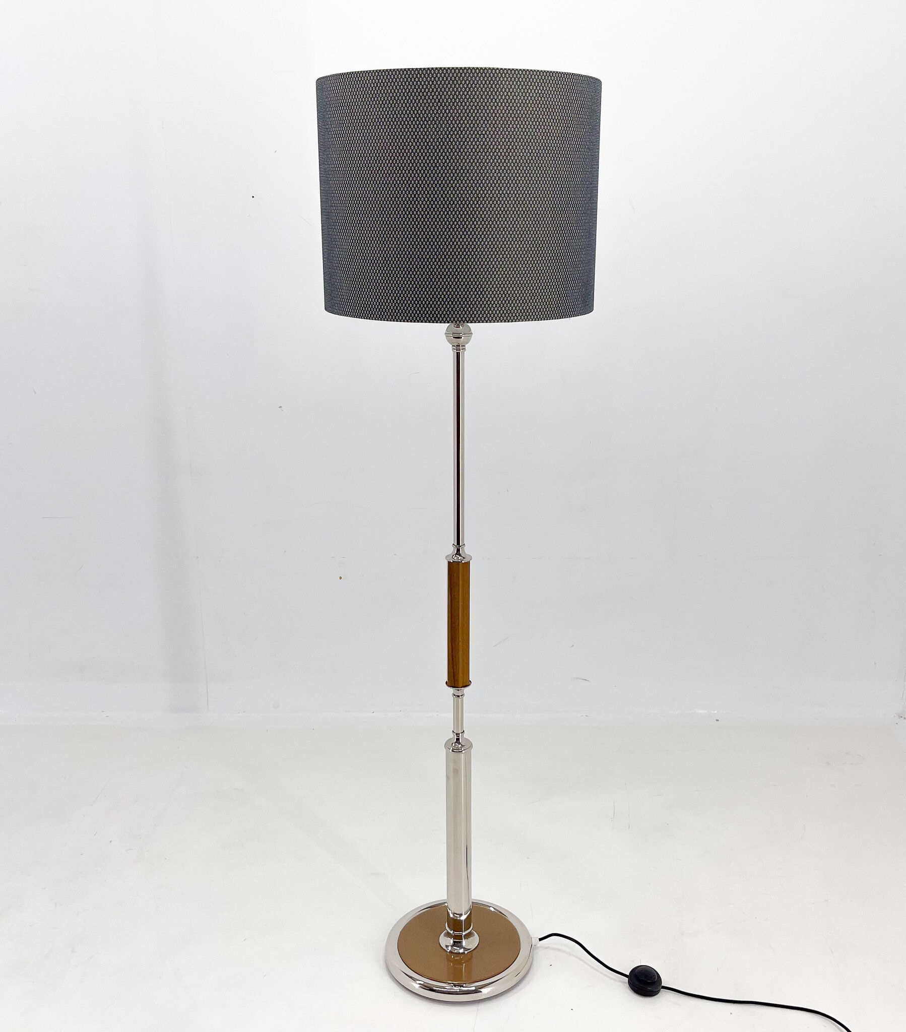 1950s Chrome & Wood Floor Lamp, Czechoslovakia, Restored