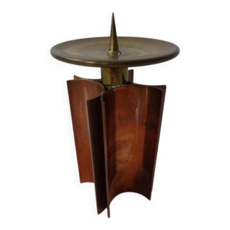 Vintage German Brutalist Candleholder in Copper and Brass, 1960s