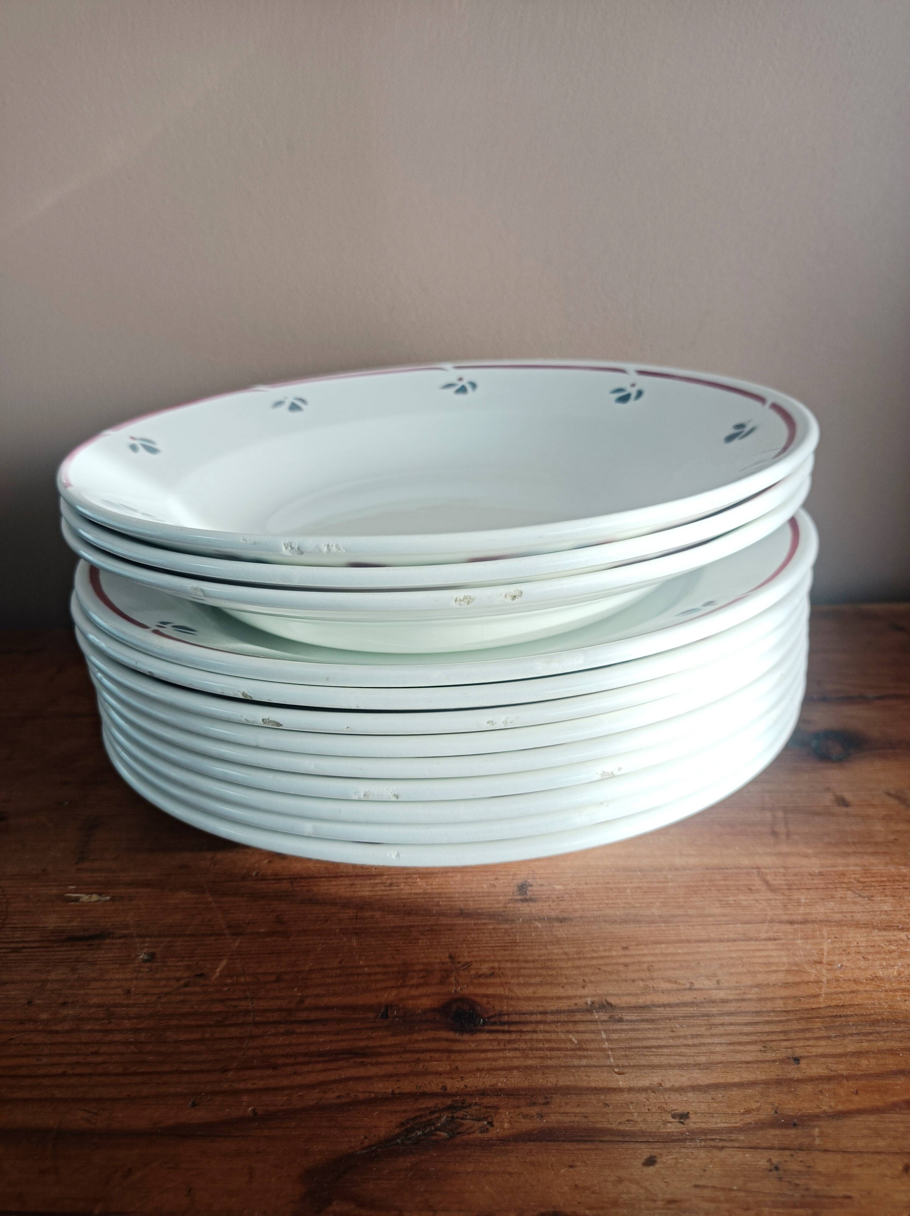 Set of 12 earthenware plates Salins, Nelly red