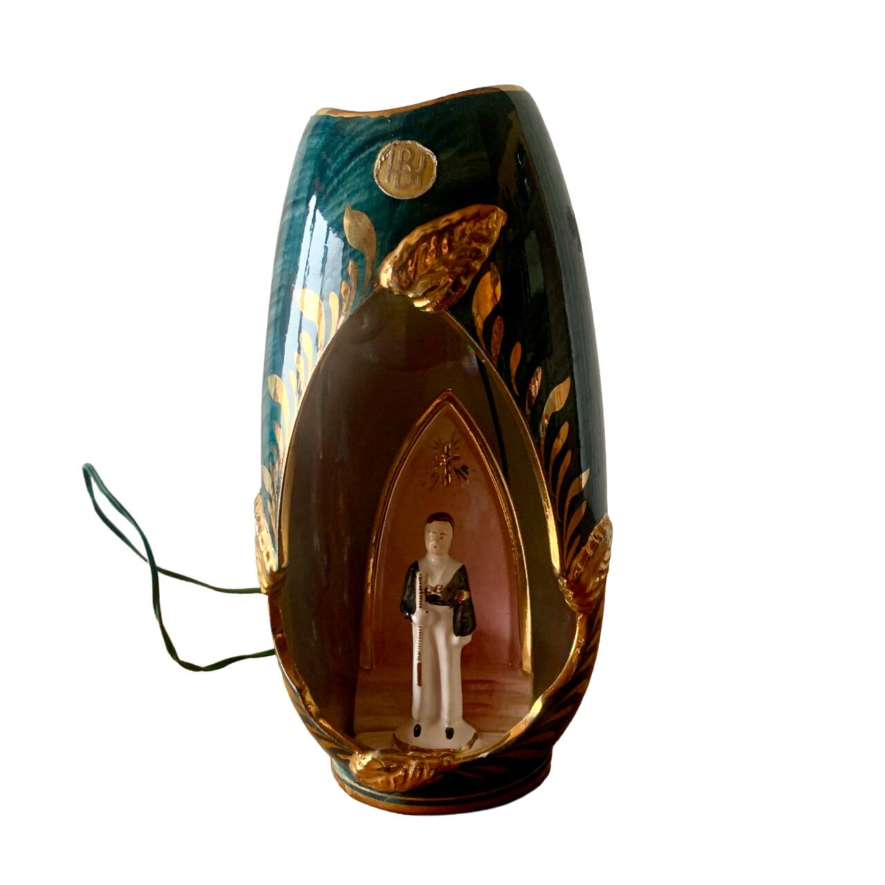 Old glazed ceramic bedside lamp - Bequet - Made in Belgium