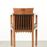 Black leather Art Deco design dining/side/desk chair with armrests