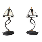 Pair of vintage metal and glass lamps