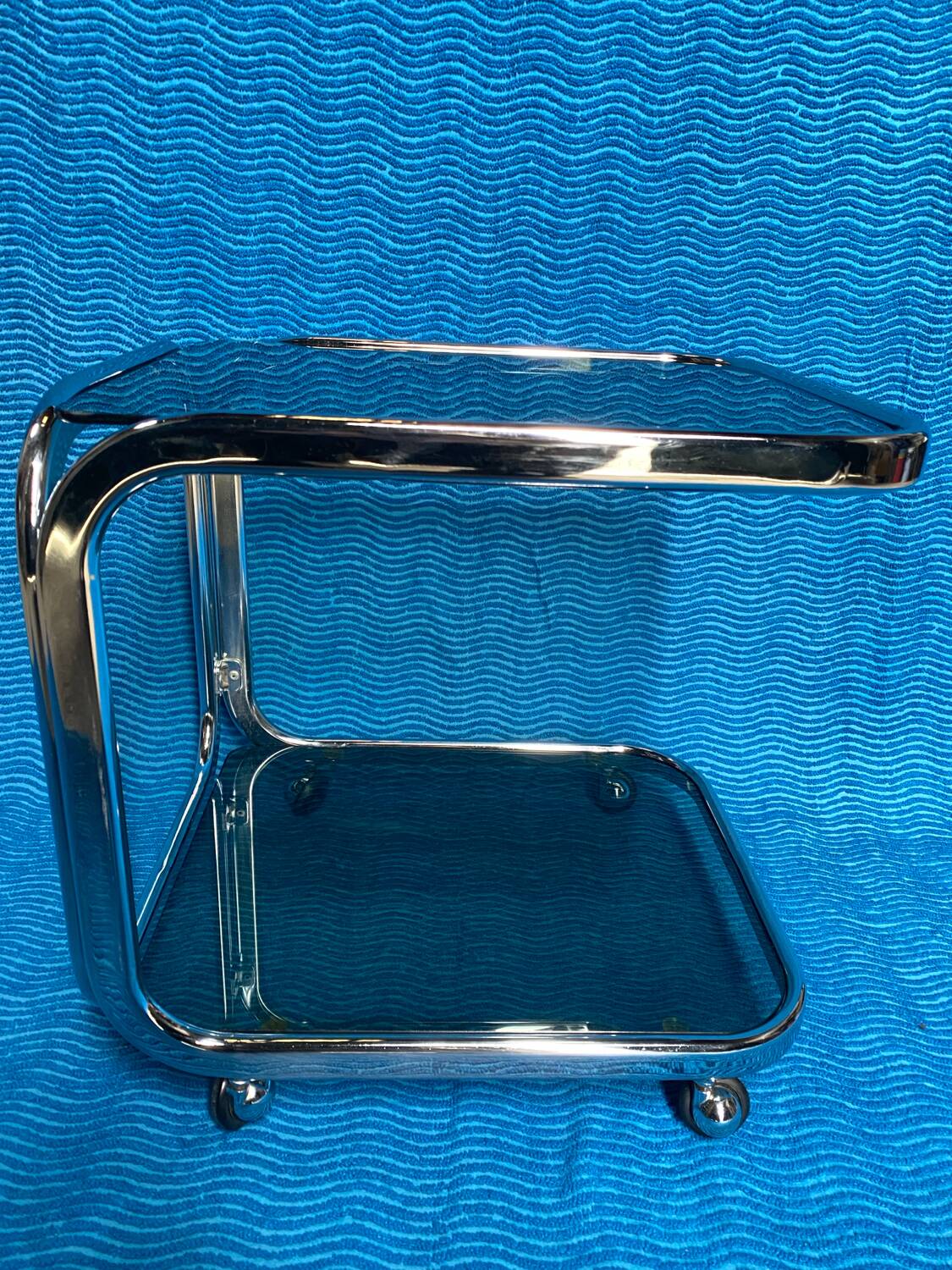 Vintage 1970 rectangular chrome oval profile rolling dessert trolley 2