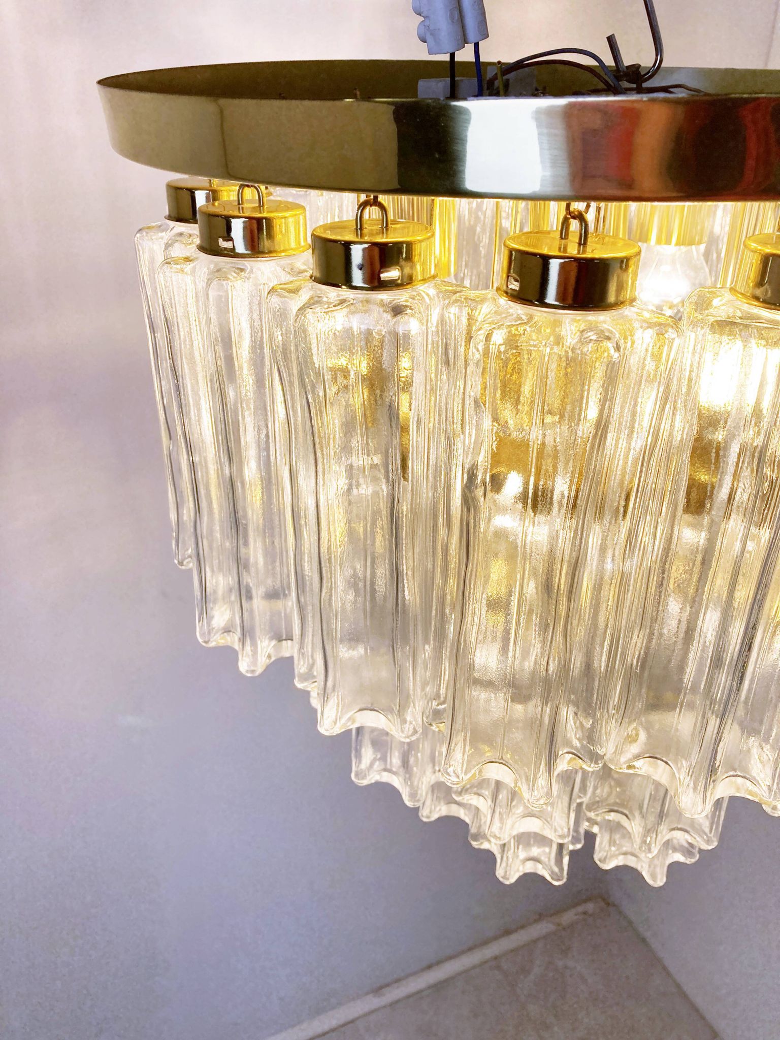 Flush mount chandelier by Glashutte Limburg, 1970s