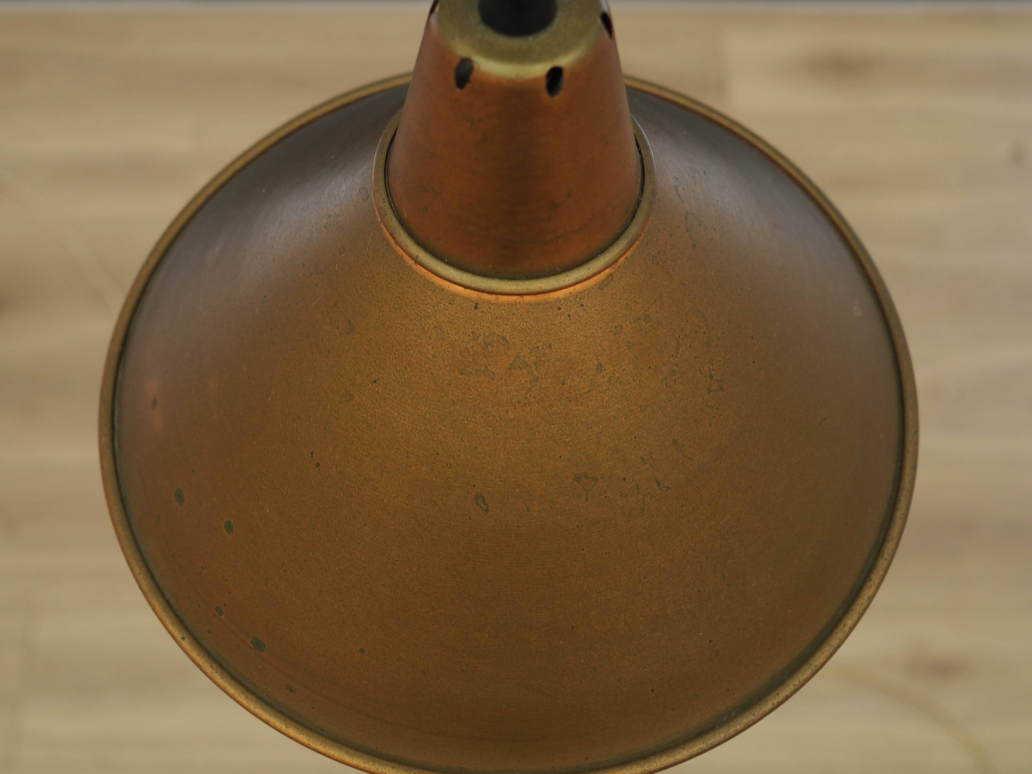 Danish Brass Pendant Lamp, Industrial Cone Shade, 1960s