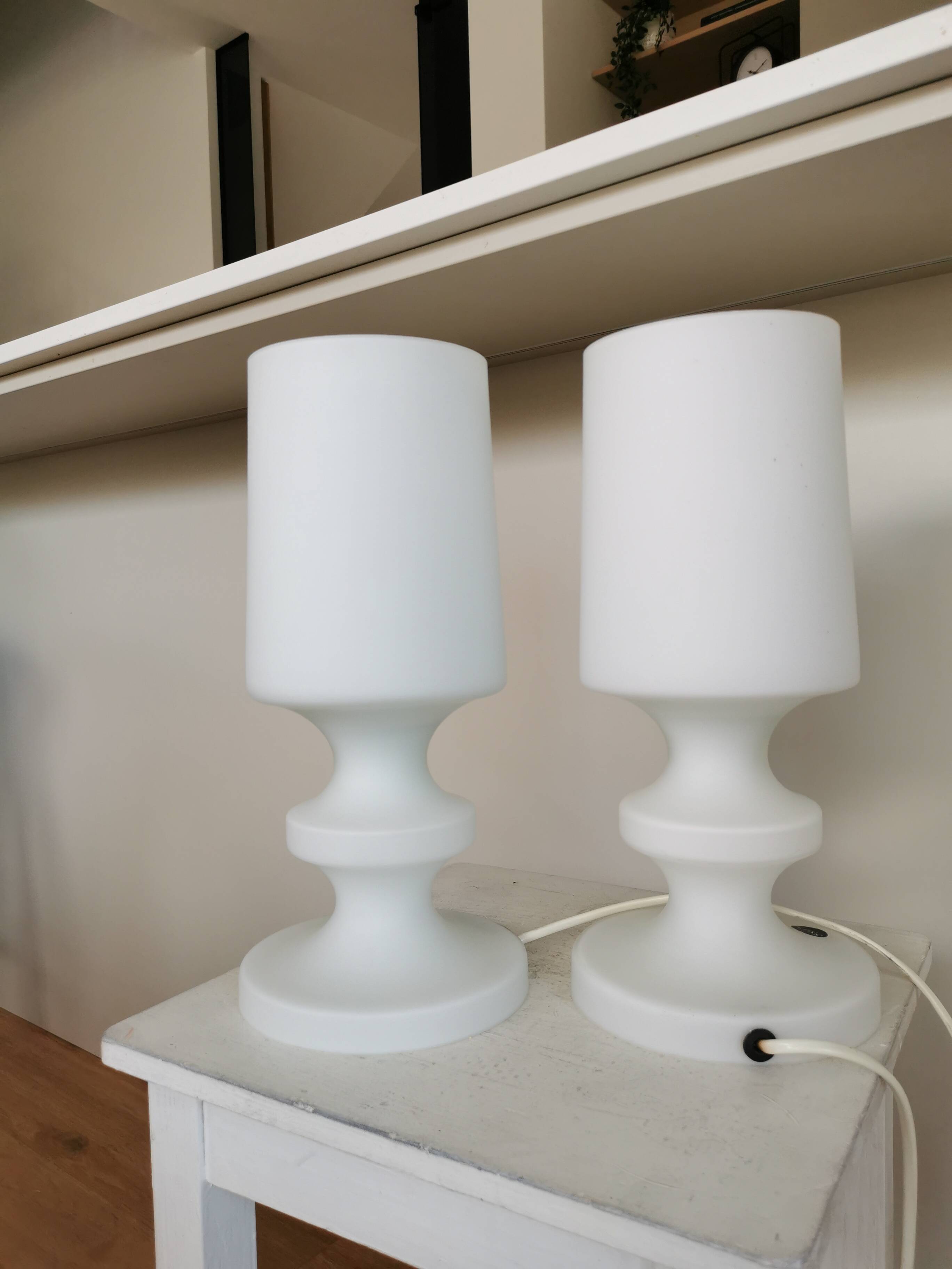 Set of 2 Vintage White Glass Table Lamp by Ivan Jakes, Czechoslovakia 1960s