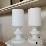 Set of 2 Vintage White Glass Table Lamp by Ivan Jakes, Czechoslovakia 1960s
