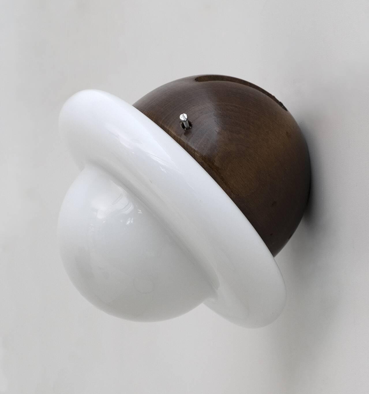 Pair of Mid-Century Modern Italian Opaline Glass and Wood Sconces, 1960s