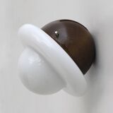 Pair of Mid-Century Modern Italian Opaline Glass and Wood Sconces, 1960s