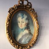 Pastel portrait, medallion frame