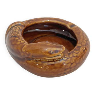 Cendrier ou vide-poches Serpent en céramique faïence marron 1970 70s