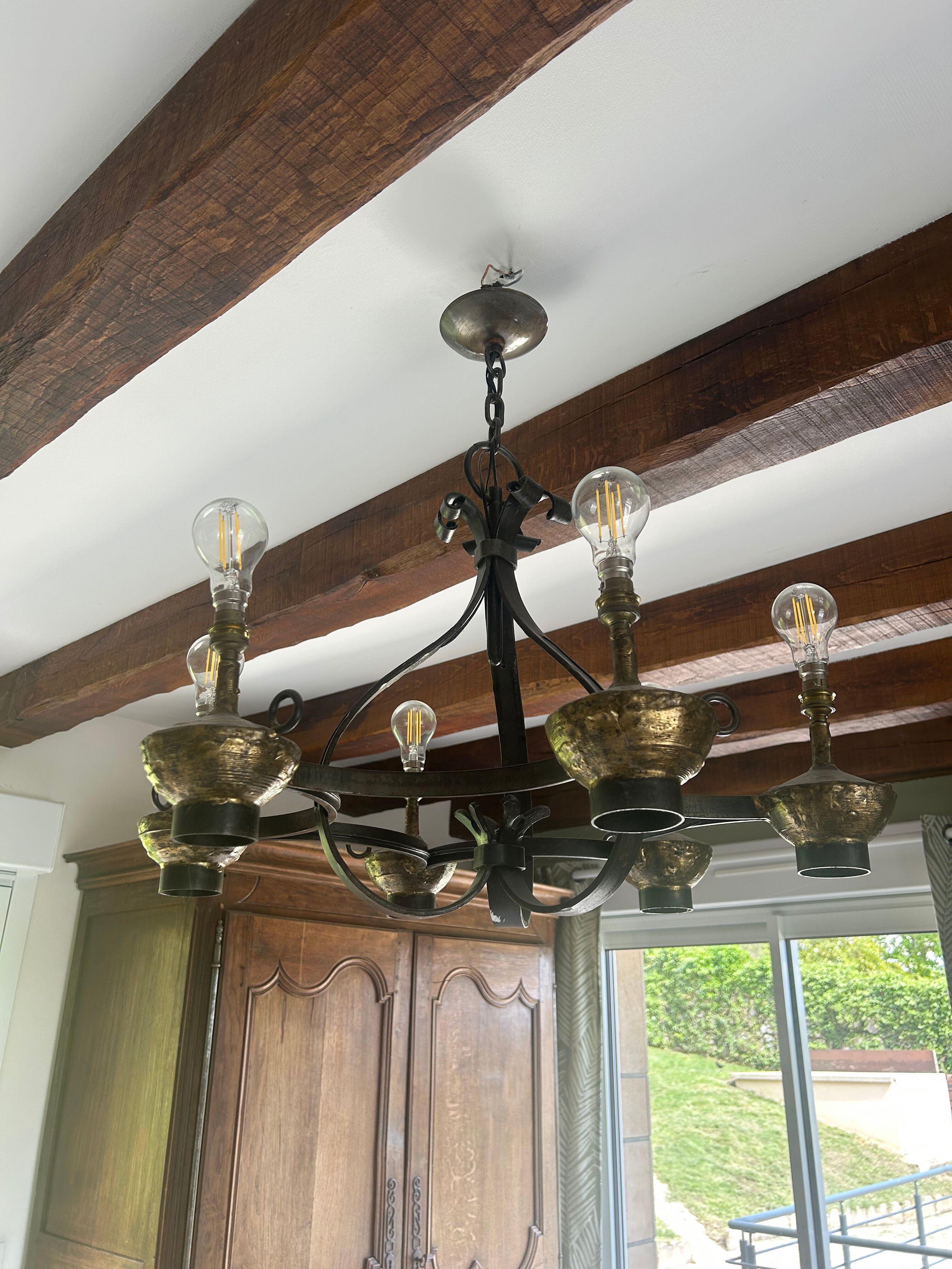 Monumental chandelier with 8 lights and its matching wall light signed MAX BRE – From