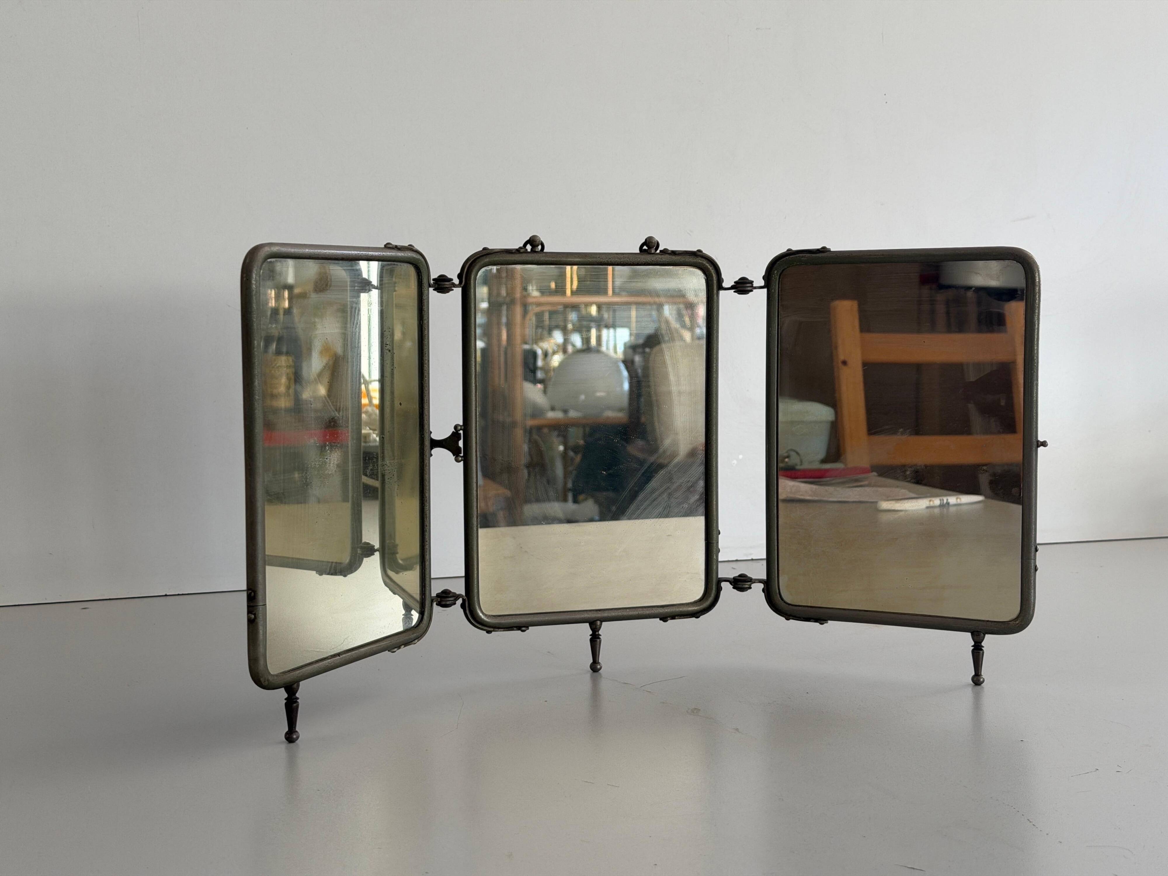 Art Deco 3 Nickel-plated glass covers Table or wall mirror, 1940s, Italy