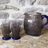 Daum bubble glass pitcher and its 4 glasses