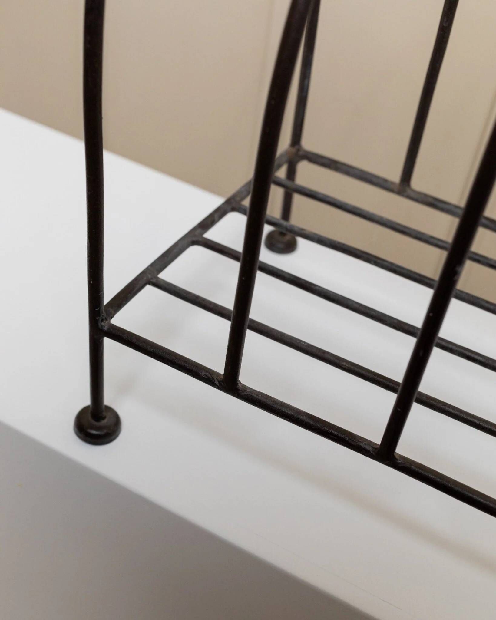 Black Metal Magazine Rack - Italian 1970s Vintage, Handmade, Four-Compartment Organizer