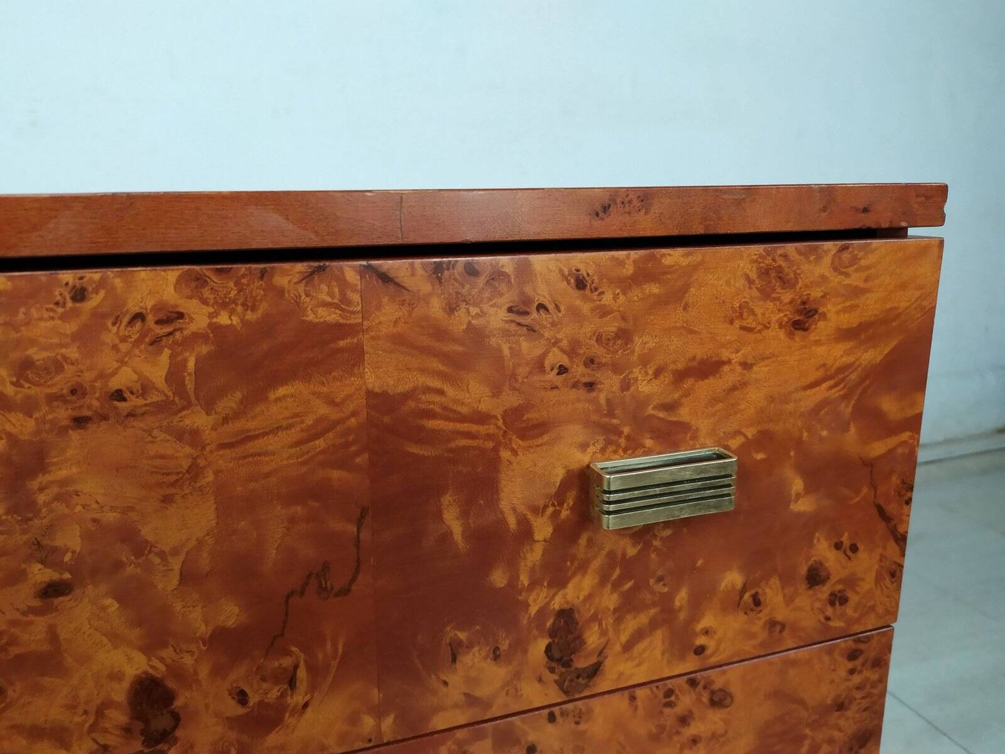Vintage drawer chest in amboyna burl, 1970s