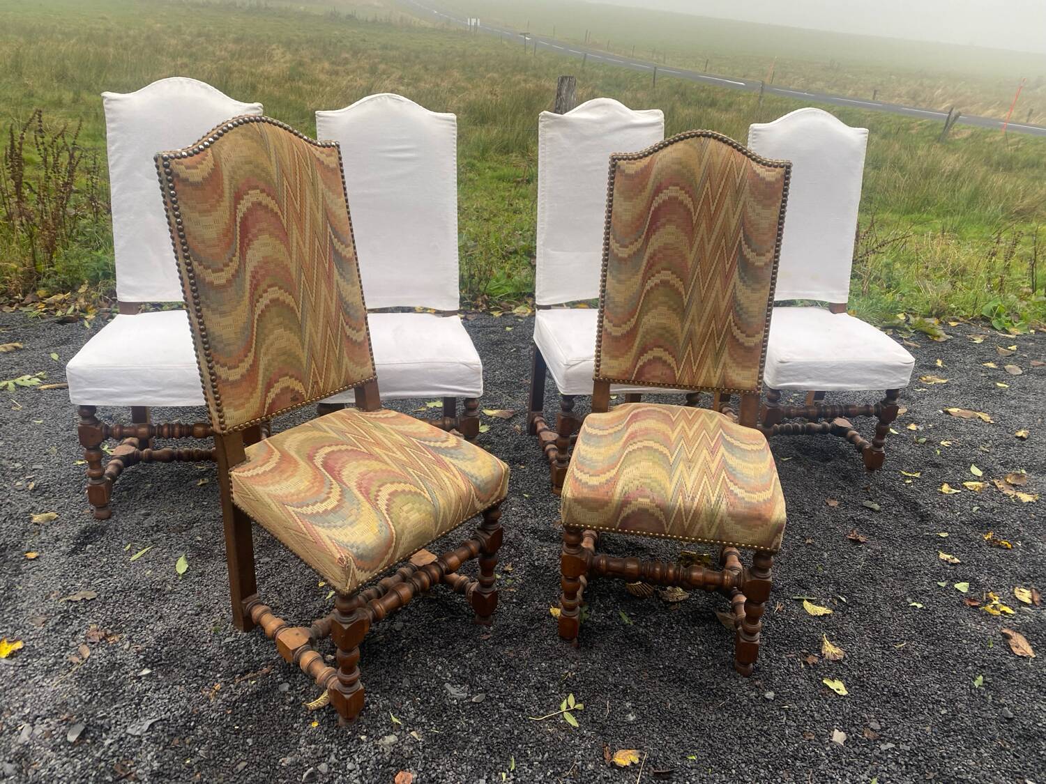 6 Louis XIII walnut chairs