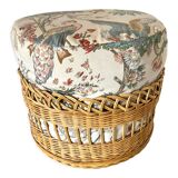 Rattan pouf and vintage fabric