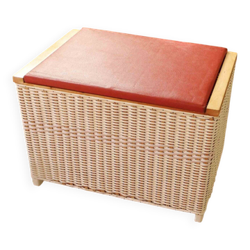 Retro rattan chest for seating and storage