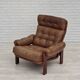 1970s, Swedish design, armchair with footstool, furniture leather.