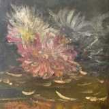 Oil on canvas "Flowers and jewelry box" signed Ombry XIXth