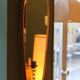 Vintage 50s-60s rear-view mirror, in pierced gold metal.