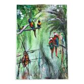 Oil painting on canvas jungle parrot signed vintage