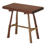 Contemporary handcrafted stool / end table in solid oak and sipo wood