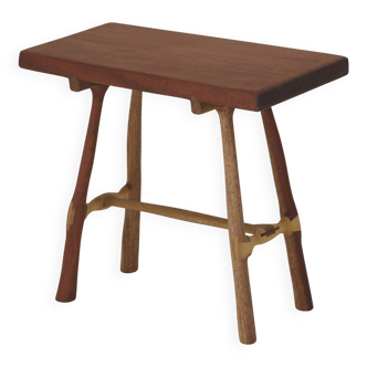 Contemporary handcrafted stool / end table in solid oak and sipo wood