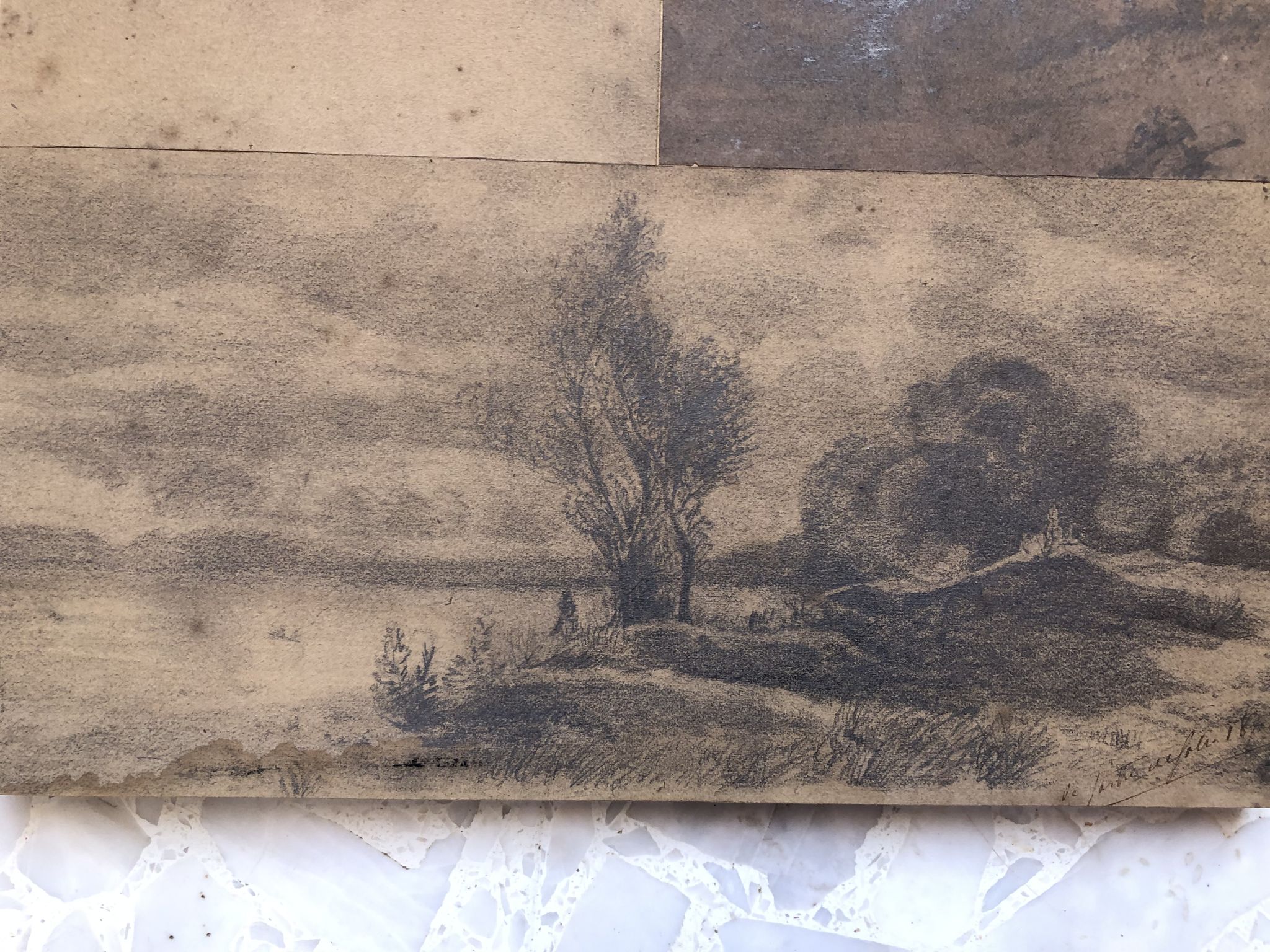 Collage drawings in graphite and white chalk 1872