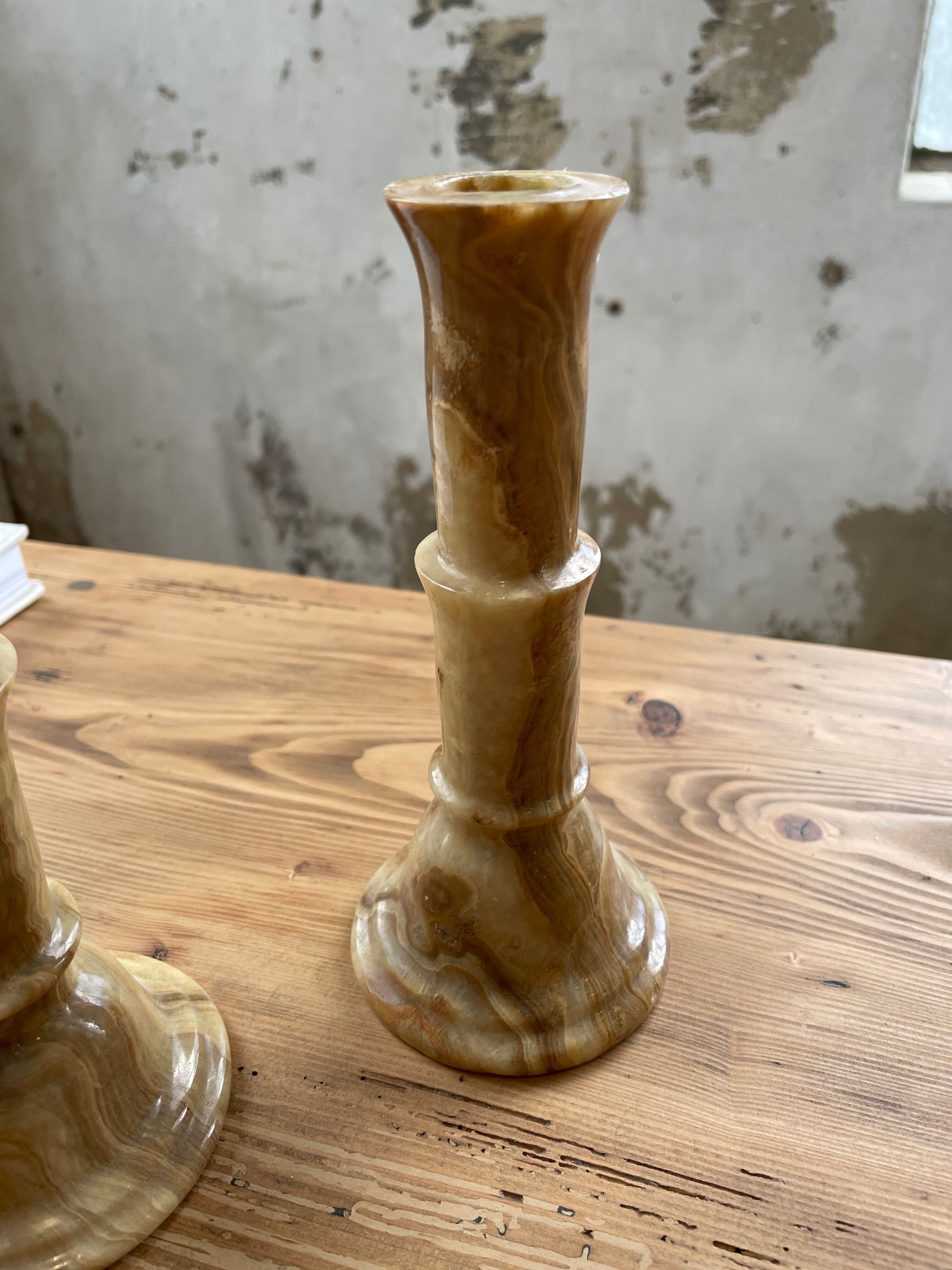 Set 2 old onyx candlesticks