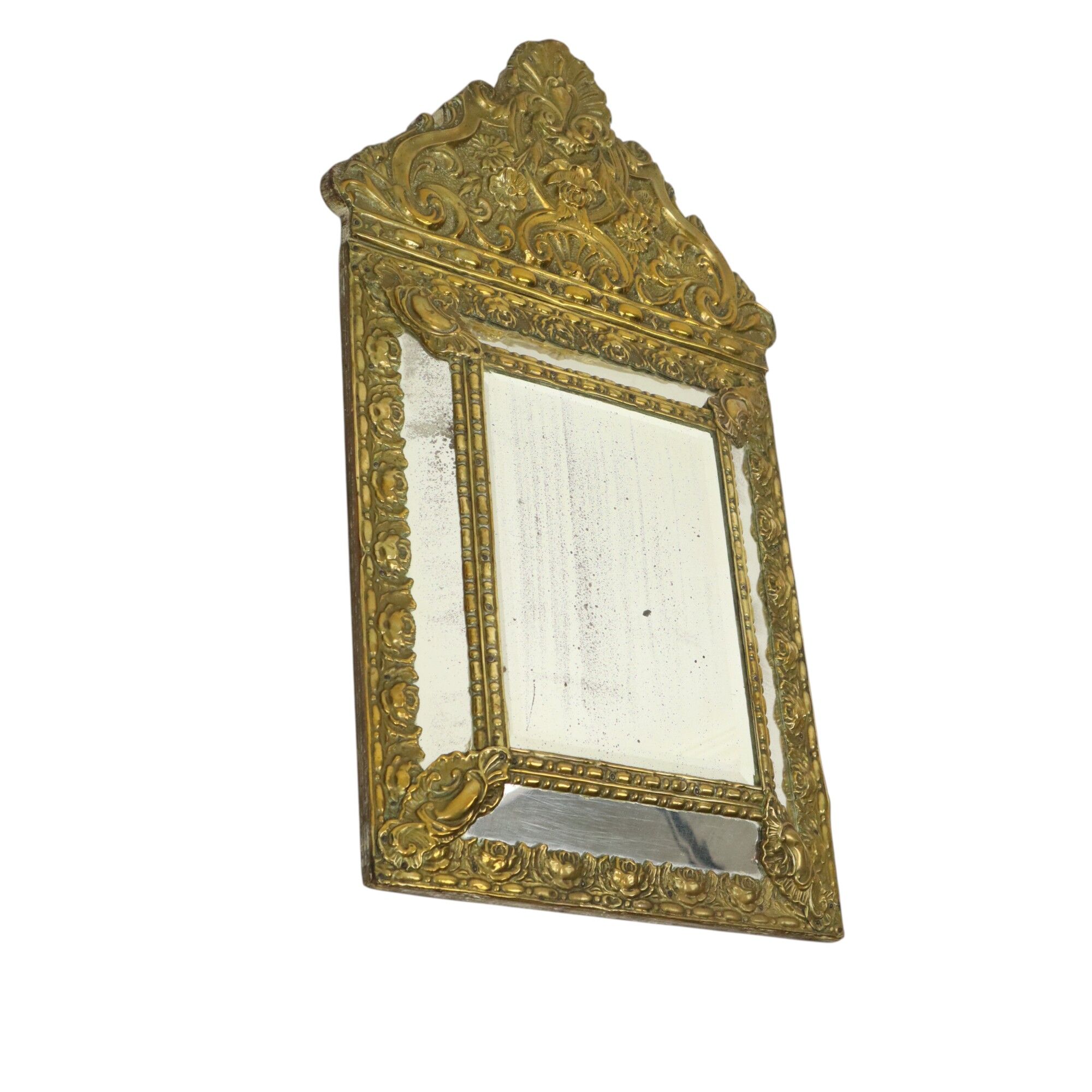 Antique Cushion Mirror Repousse Mirror Facet France 19th Century