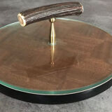 Cheese plat vintage rond marquetry plateau turning glass 28.5 cm