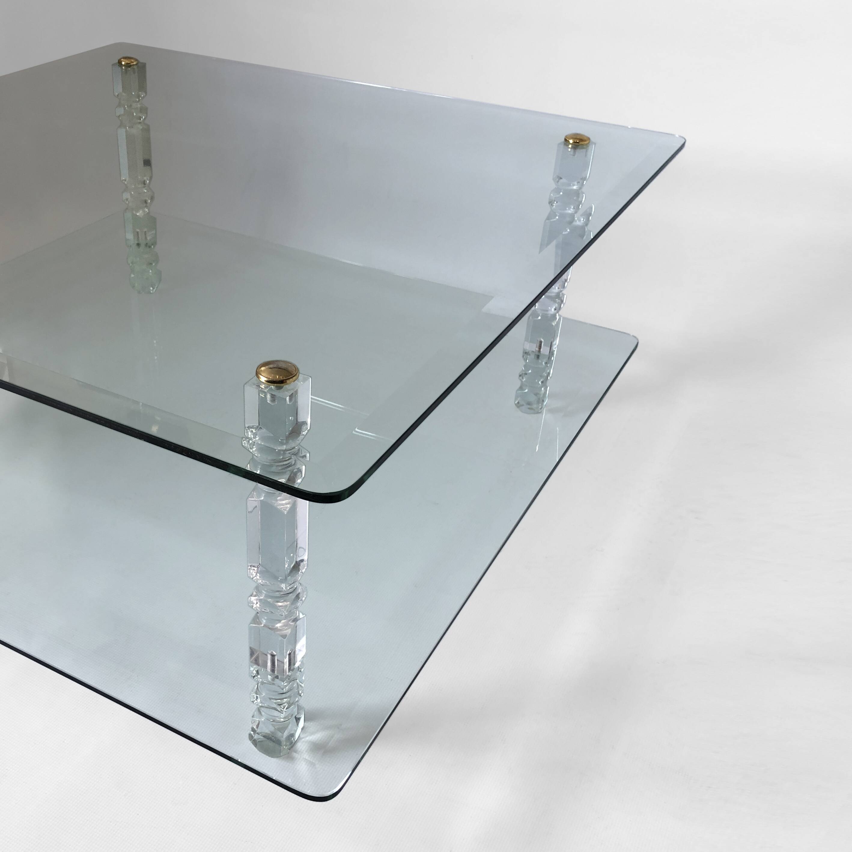 Two-Tier Lucite and Glass Coffee Table 1970s Modernist Vintage Mid-Century
