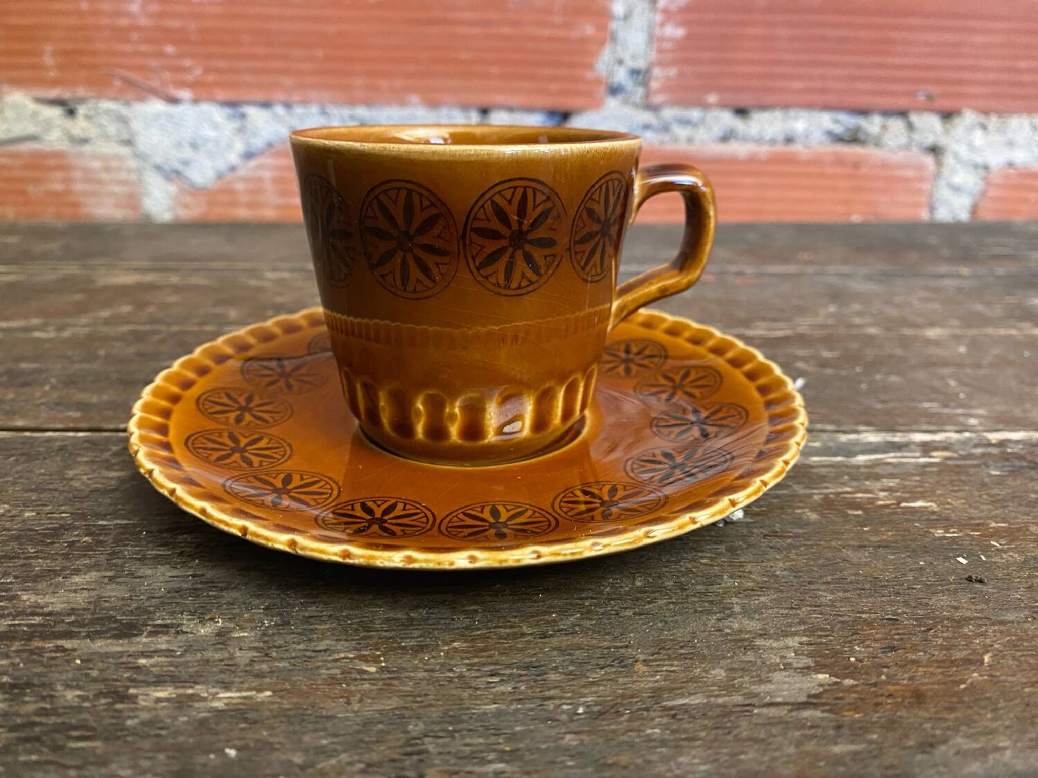 Set of 6 cups and saucers digoin colorado model vintage beige ceramic