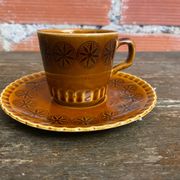 Set of 6 cups and saucers digoin colorado model vintage beige ceramic